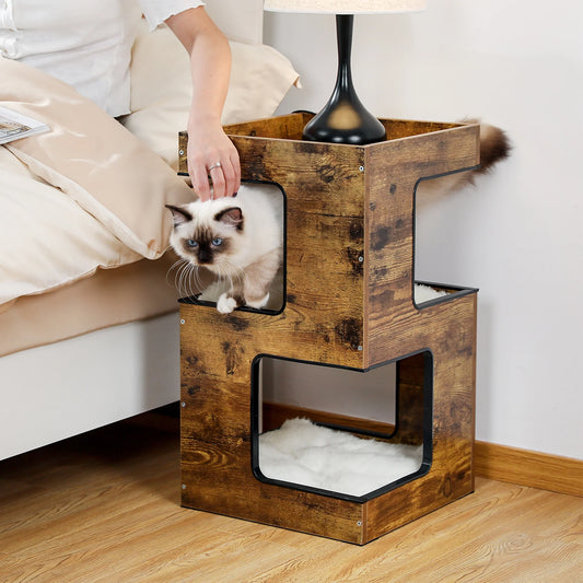 Pefilos 23” Modern Wood Cat Condo | Cat House, Tower & Scratching Post