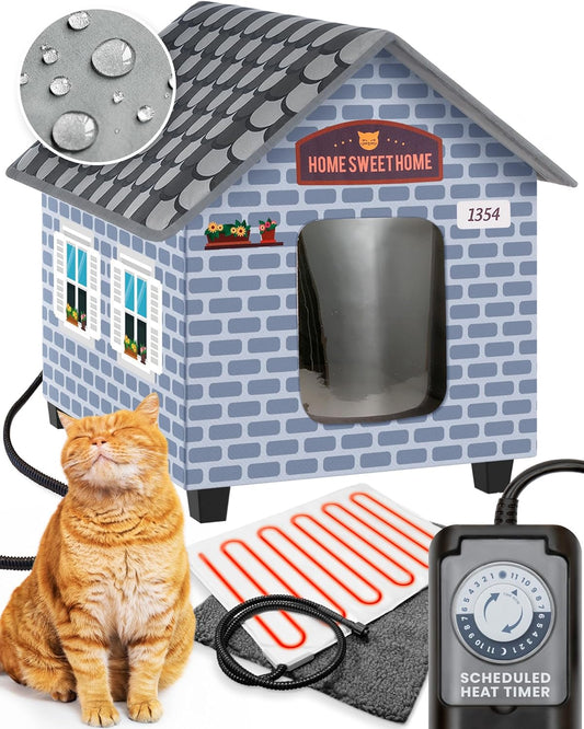 Weatherproof Heated Outdoor Cat House with Timer – Cozy & Safe Shelter for Feral & Indoor Cats