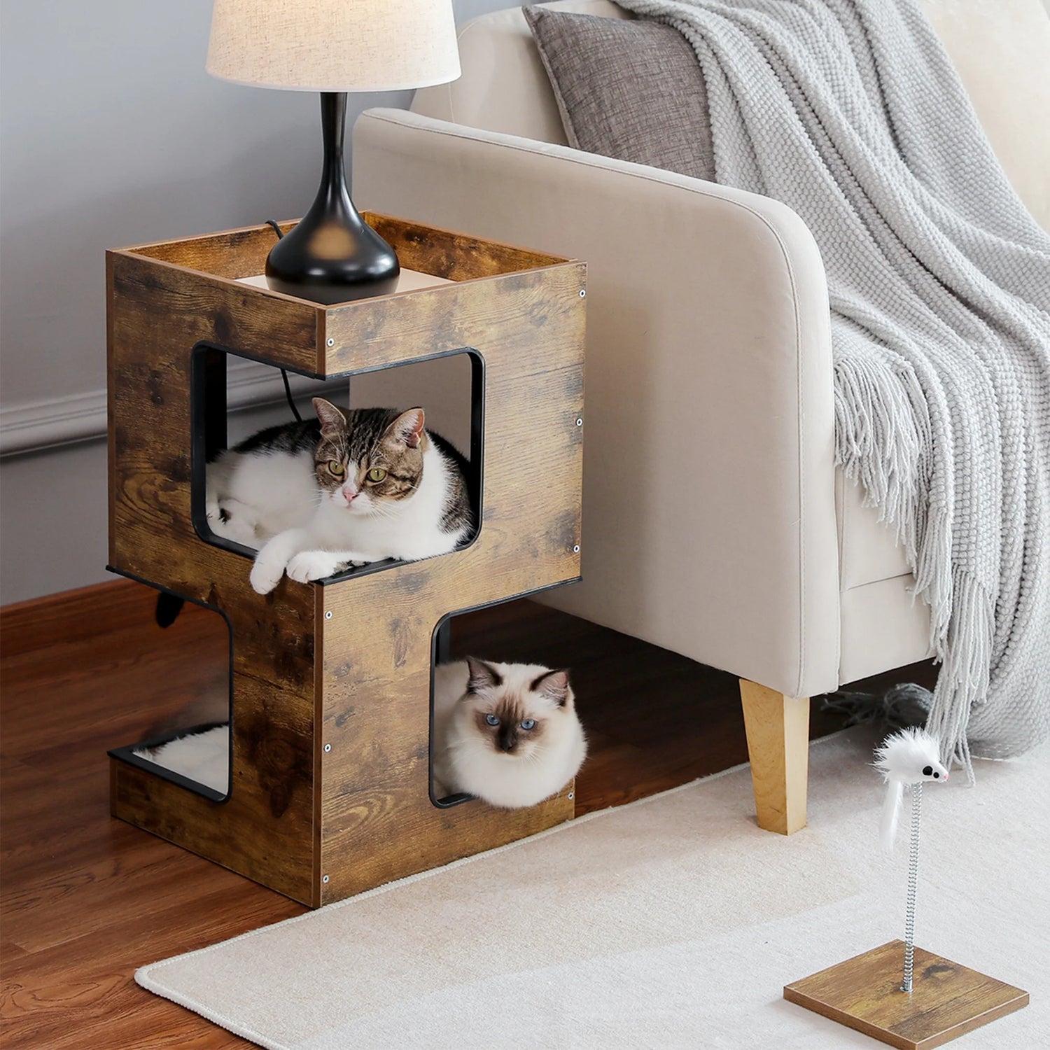 Pefilos 23” Modern Wood Cat Condo | Cat House, Tower & Scratching Post