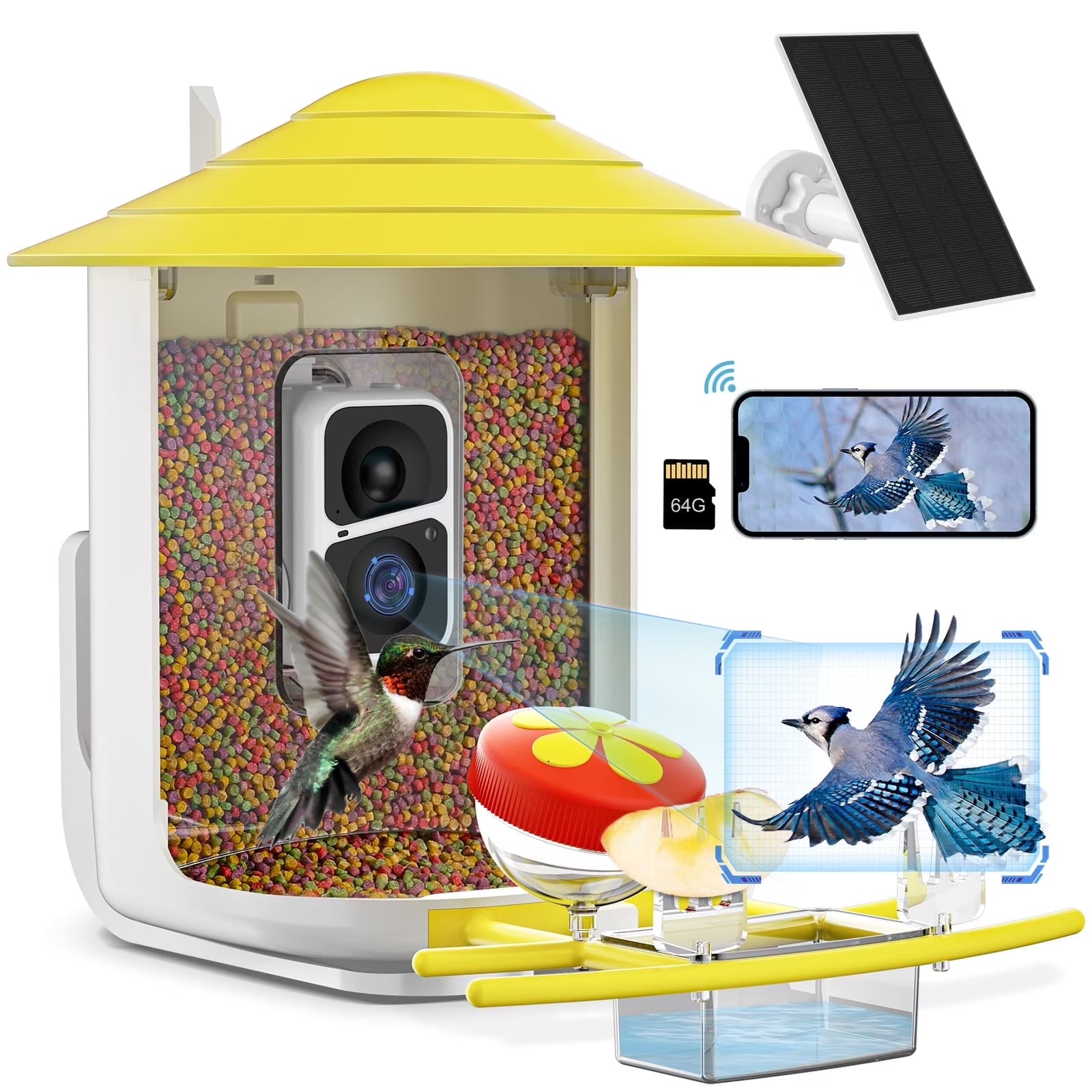Bird Feeder, Camera for Automatic Bird Video Capture and Motion Detection, Solar-Powered Wireless Outdoor Device with 64G SD Card, Perfect Gift for Bird Enthusiasts