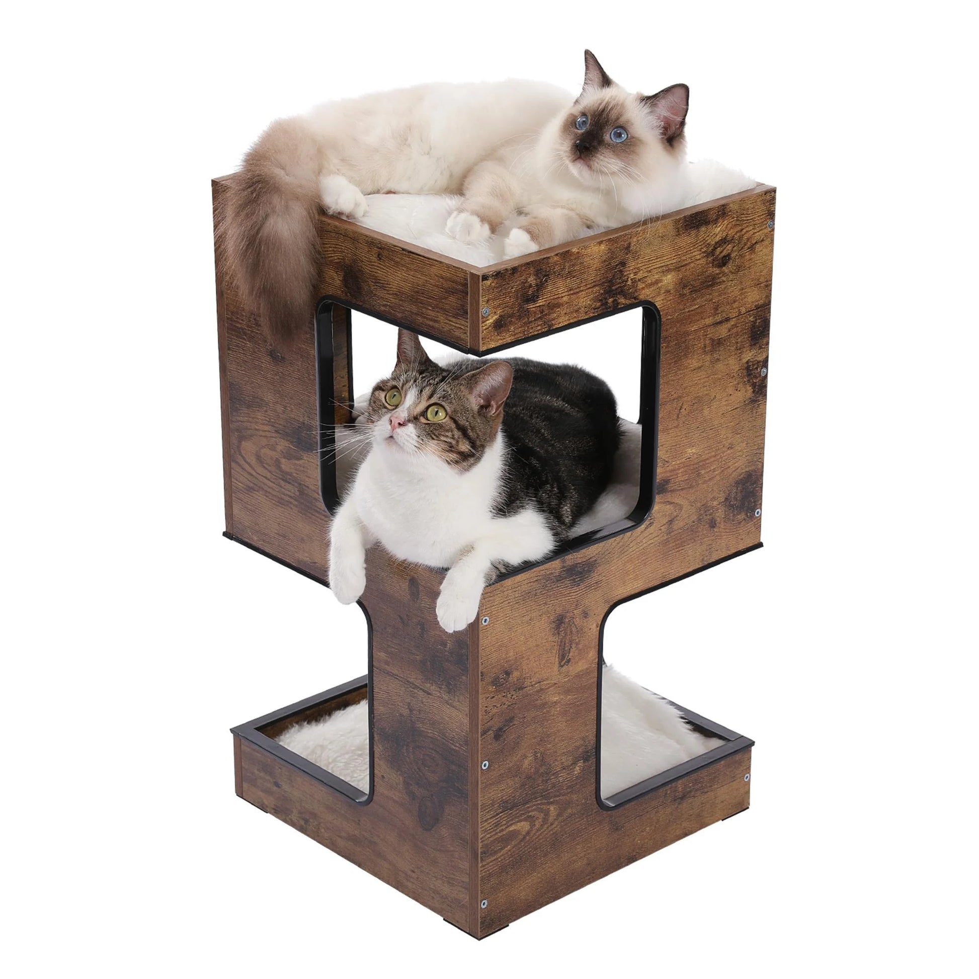 Pefilos 23” Modern Wood Cat Condo | Cat House, Tower & Scratching Post