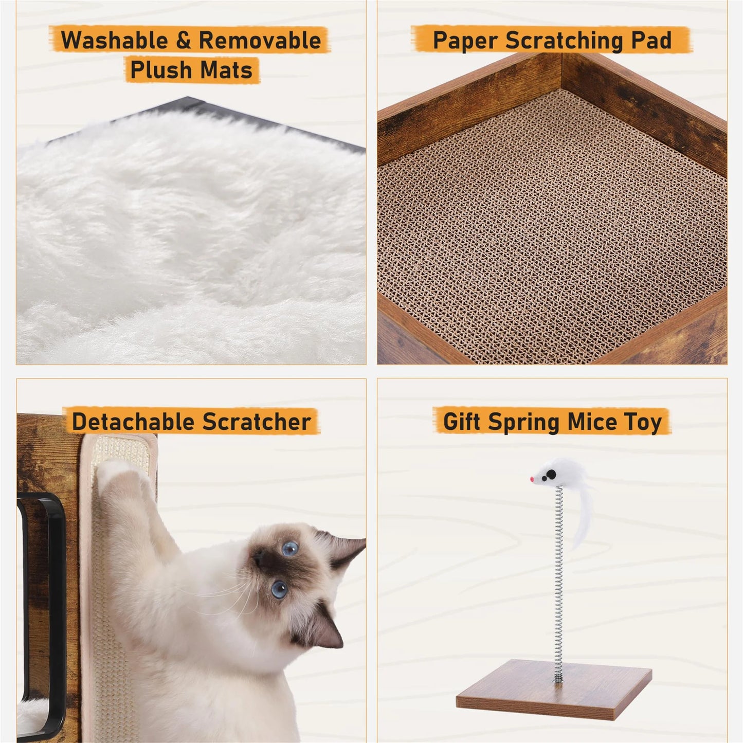 Pefilos 23” Modern Wood Cat Condo | Cat House, Tower & Scratching Post