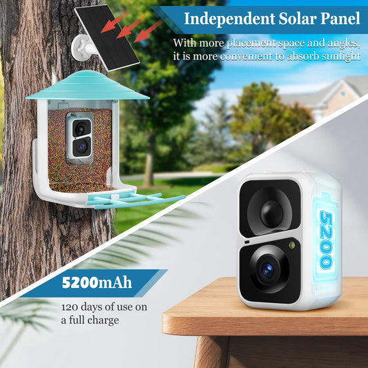 Bird Feeder, Camera for Automatic Bird Video Capture and Motion Detection, Solar-Powered Wireless Outdoor Device with 64G SD Card, Perfect Gift for Bird Enthusiasts