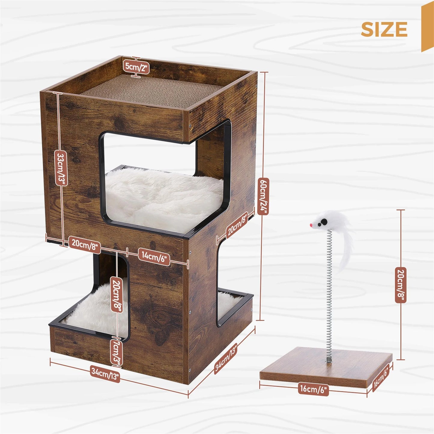 Pefilos 23” Modern Wood Cat Condo | Cat House, Tower & Scratching Post