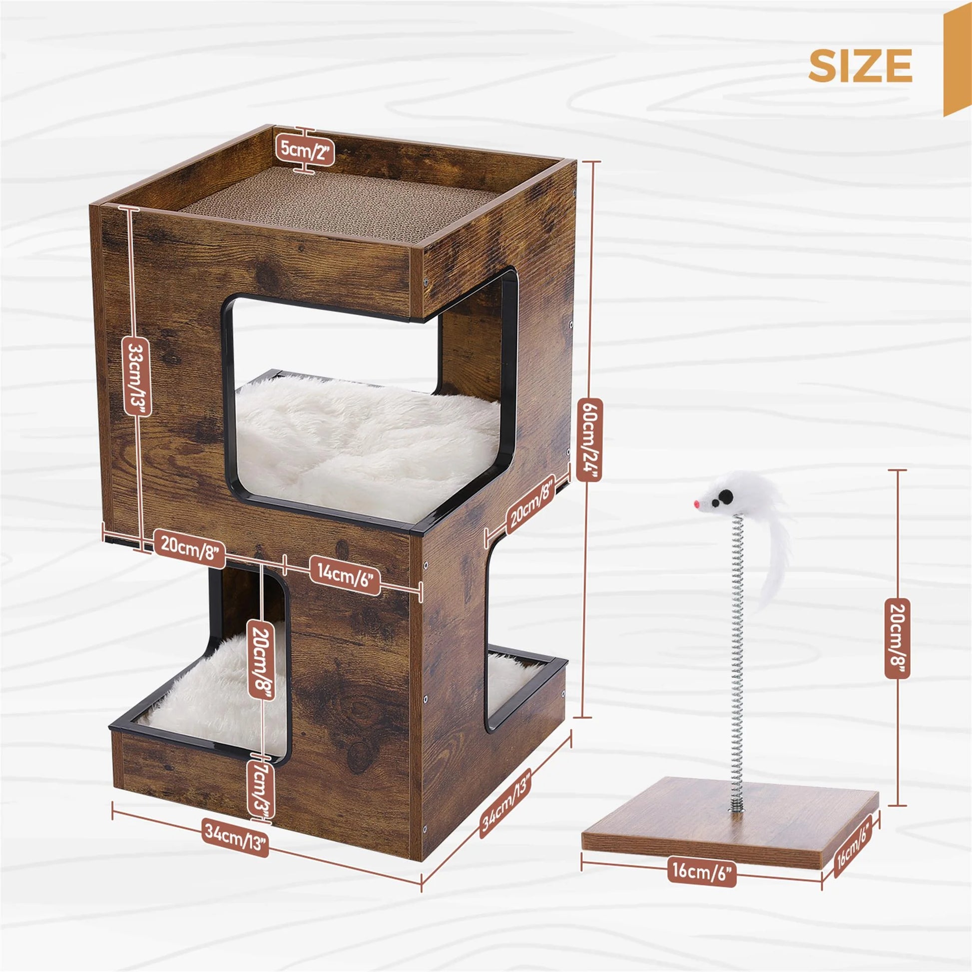 Pefilos 23” Modern Wood Cat Condo | Cat House, Tower & Scratching Post