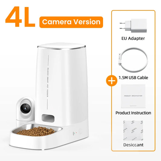 4L Automatic Cat Feeder with 360°Rotating Camera Vedio Wifi Cat Food Dispenser Pet Smart Voice Auto Feeder for Cats Dogs