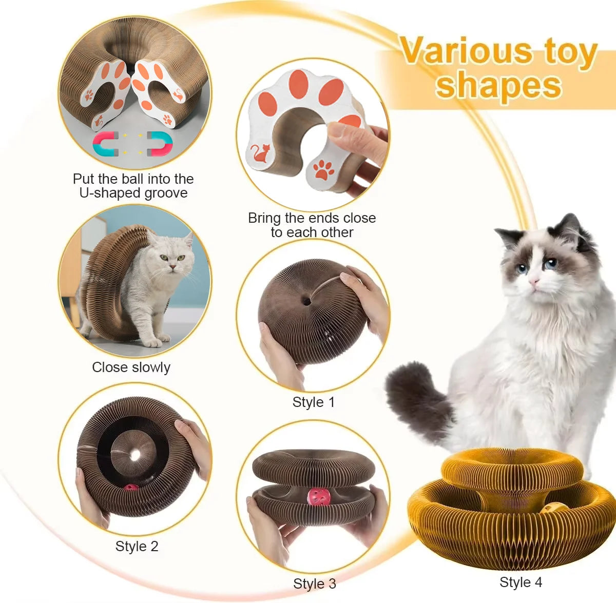 Magic Cat Scratch Board Kit with Ball & Climbing Frame – Corrugated Round Scratcher