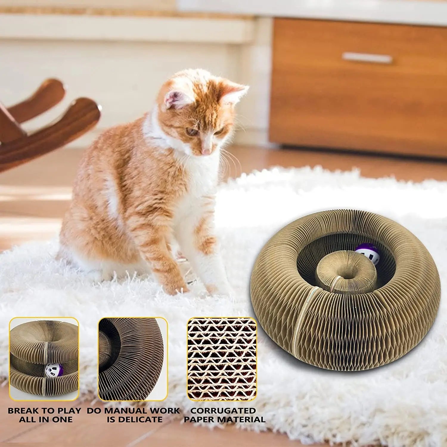 Magic Cat Scratch Board Kit with Ball & Climbing Frame – Corrugated Round Scratcher