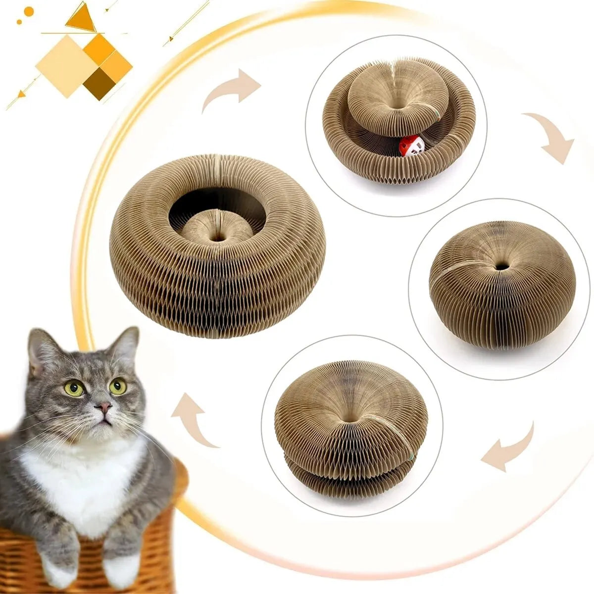 Magic Cat Scratch Board Kit with Ball & Climbing Frame – Corrugated Round Scratcher