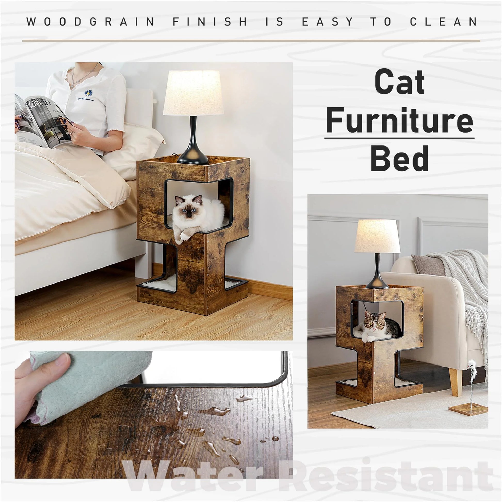 Pefilos 23” Modern Wood Cat Condo | Cat House, Tower & Scratching Post
