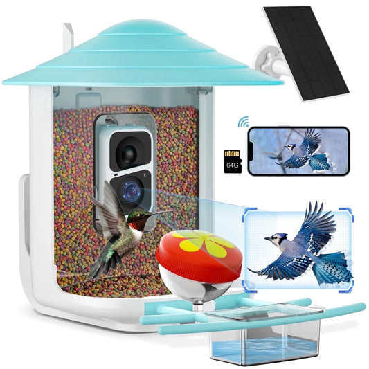 Bird Feeder, Camera for Automatic Bird Video Capture and Motion Detection, Solar-Powered Wireless Outdoor Device with 64G SD Card, Perfect Gift for Bird Enthusiasts