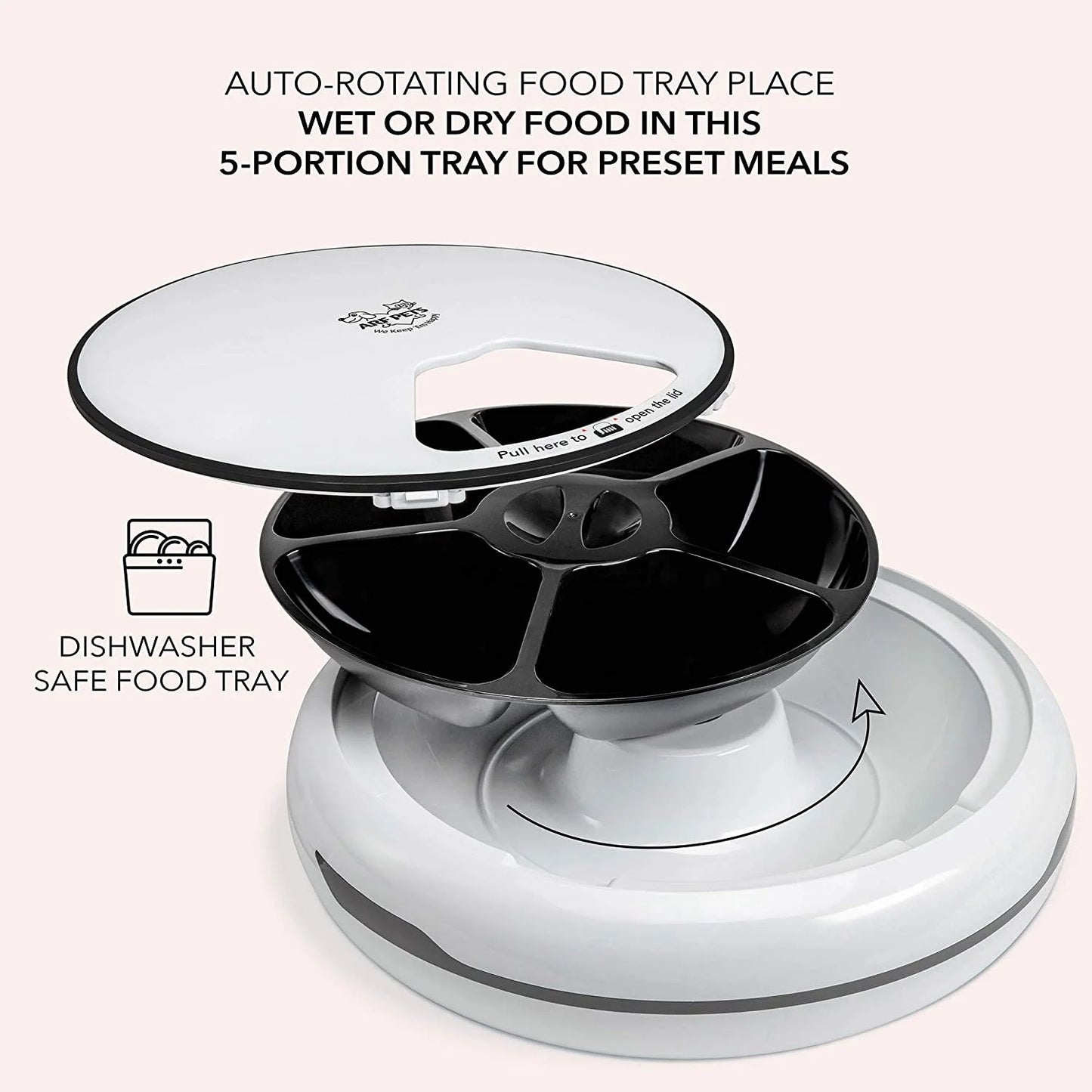 Automatic Pet Feeder, 5 Cup Capacity with Programmable Timer, Portion Control and Dishwasher-Safe Tray for Small Dogs, Cats & Small Animals