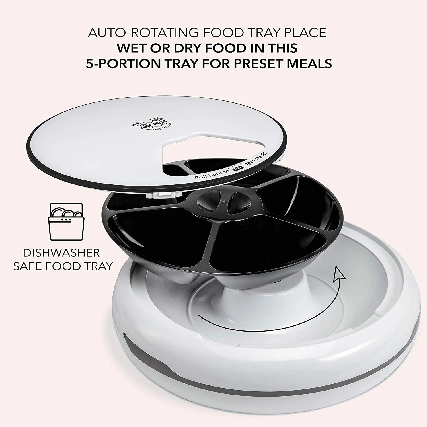 Automatic Pet Feeder, 5 Cup Capacity with Programmable Timer, Portion Control and Dishwasher-Safe Tray for Small Dogs, Cats & Small Animals