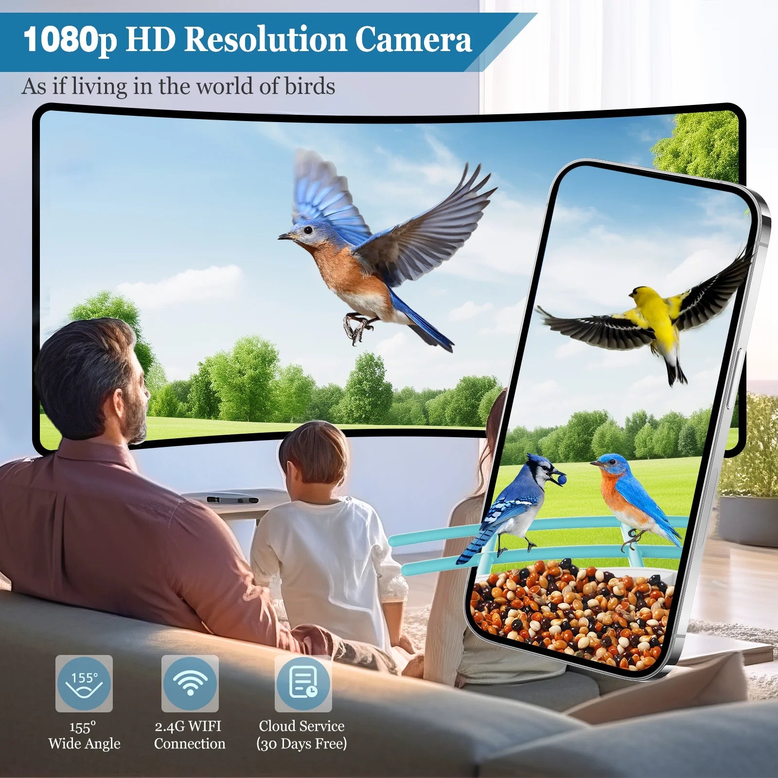 Bird Feeder, Camera for Automatic Bird Video Capture and Motion Detection, Solar-Powered Wireless Outdoor Device with 64G SD Card, Perfect Gift for Bird Enthusiasts