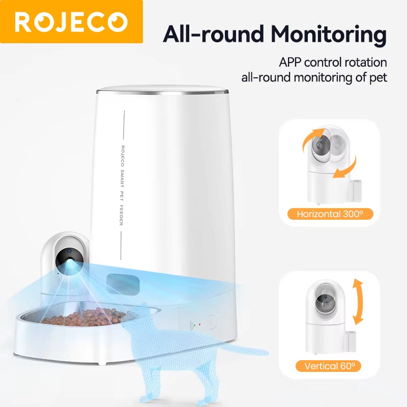 4L Automatic Cat Feeder with 360°Rotating Camera Vedio Wifi Cat Food Dispenser Pet Smart Voice Auto Feeder for Cats Dogs